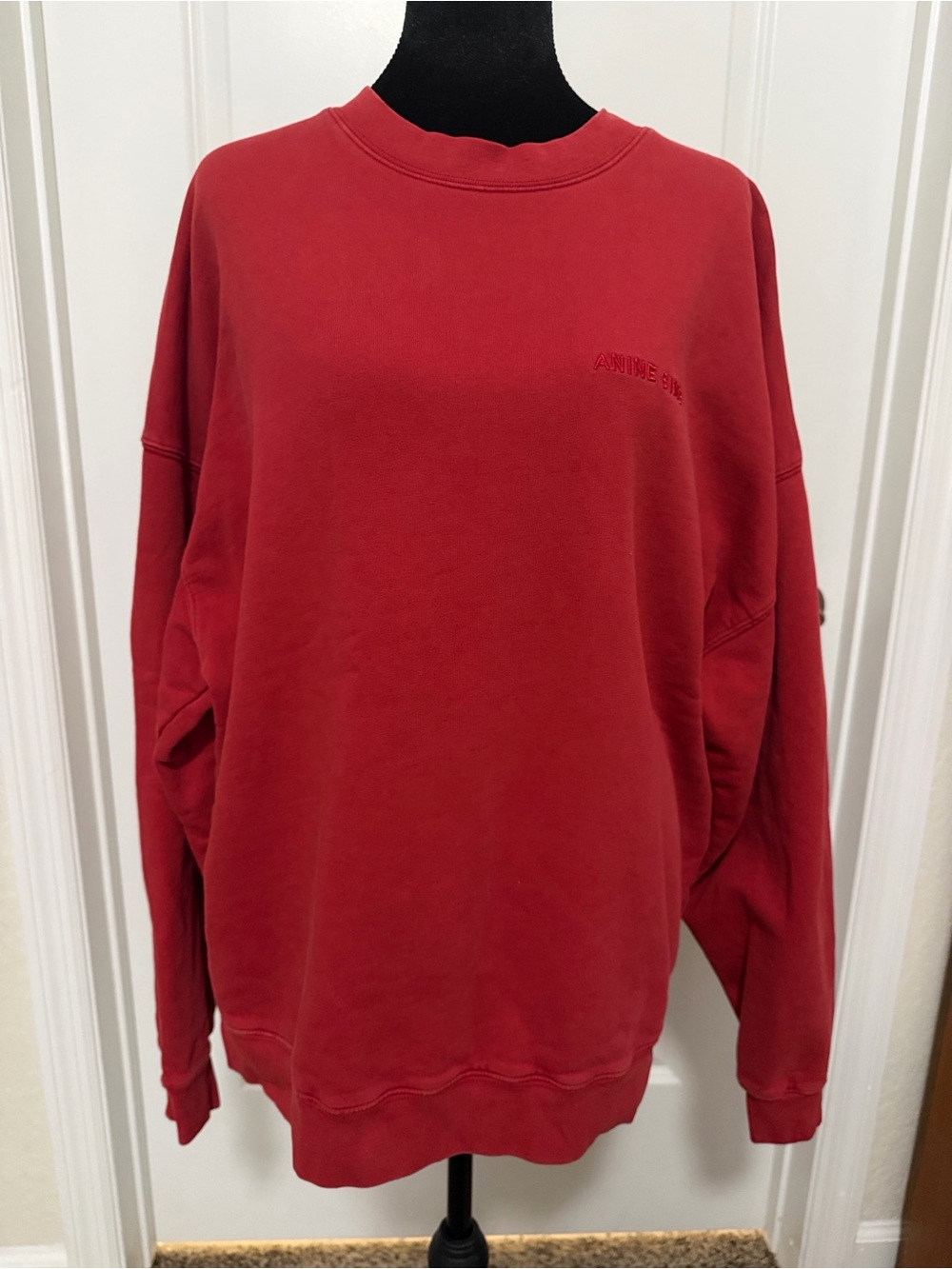 ANINE BING Miles Sweatshirt Washed Red Tonal Logo Oversized Crewneck Size M